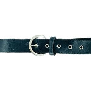 Black Faux Leather Belt 36 Inches Unisex Silver Buckle Eyelet Holes Imperfect